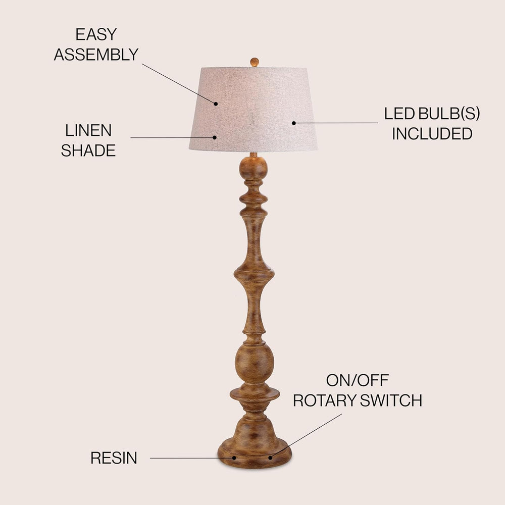 JONATHAN Y Taylor Candlestick Floor Lamp 67", Brown Wood Finish