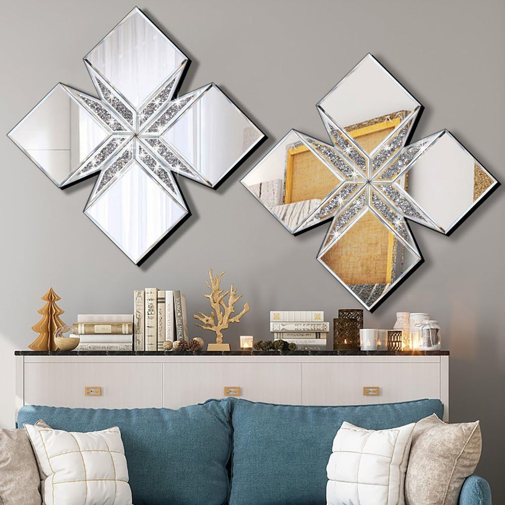 Crushed Diamond Decorative Mirror 22.25x22.25” Diamond Shape Glass Wall Mirro...