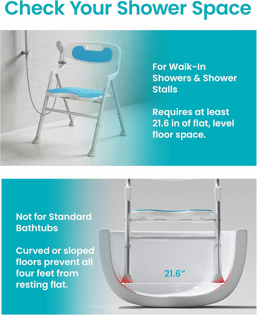 Folding Shower Chair for Inside Shower, Arms and Back, 400 lb, Blue