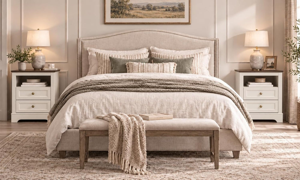 LOUVIXA Farmhouse Bedroom Sets of 4, Including 9 Drawer Dresser, 5 Drawer Dre...