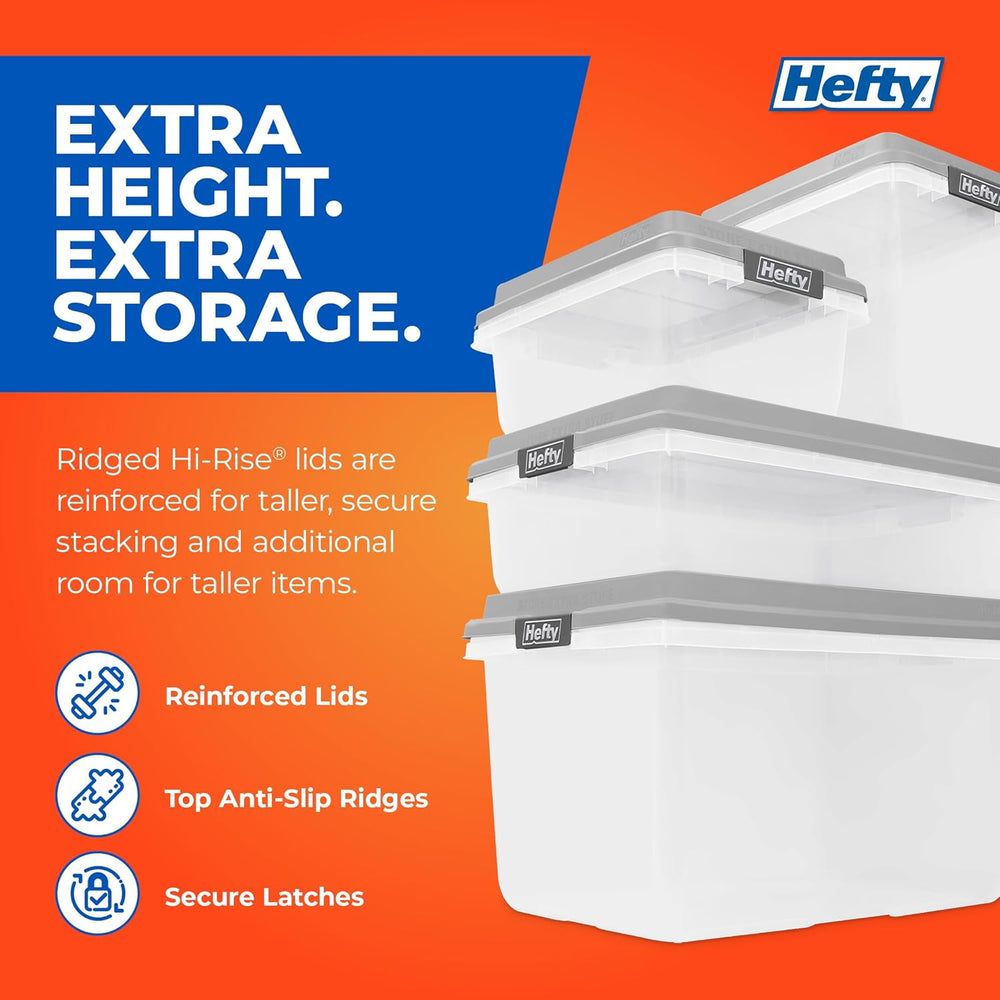 Hefty 32 Qt Hi-Rise Storage Bin with Lid, Stackable Plastic Storage Container...