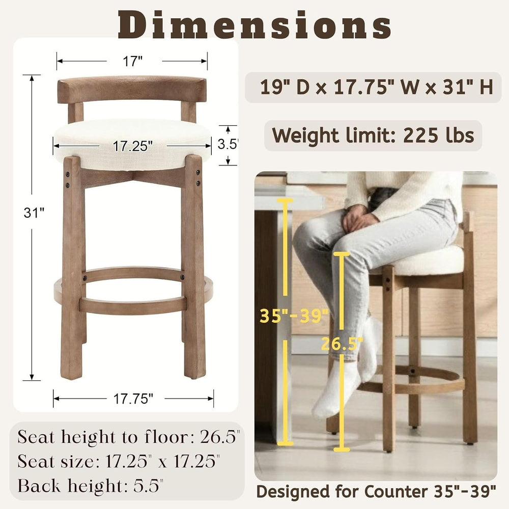 LukeAlon Mid Century Linen Single Counter Stool, Upholstered 26.5" Seat ...
