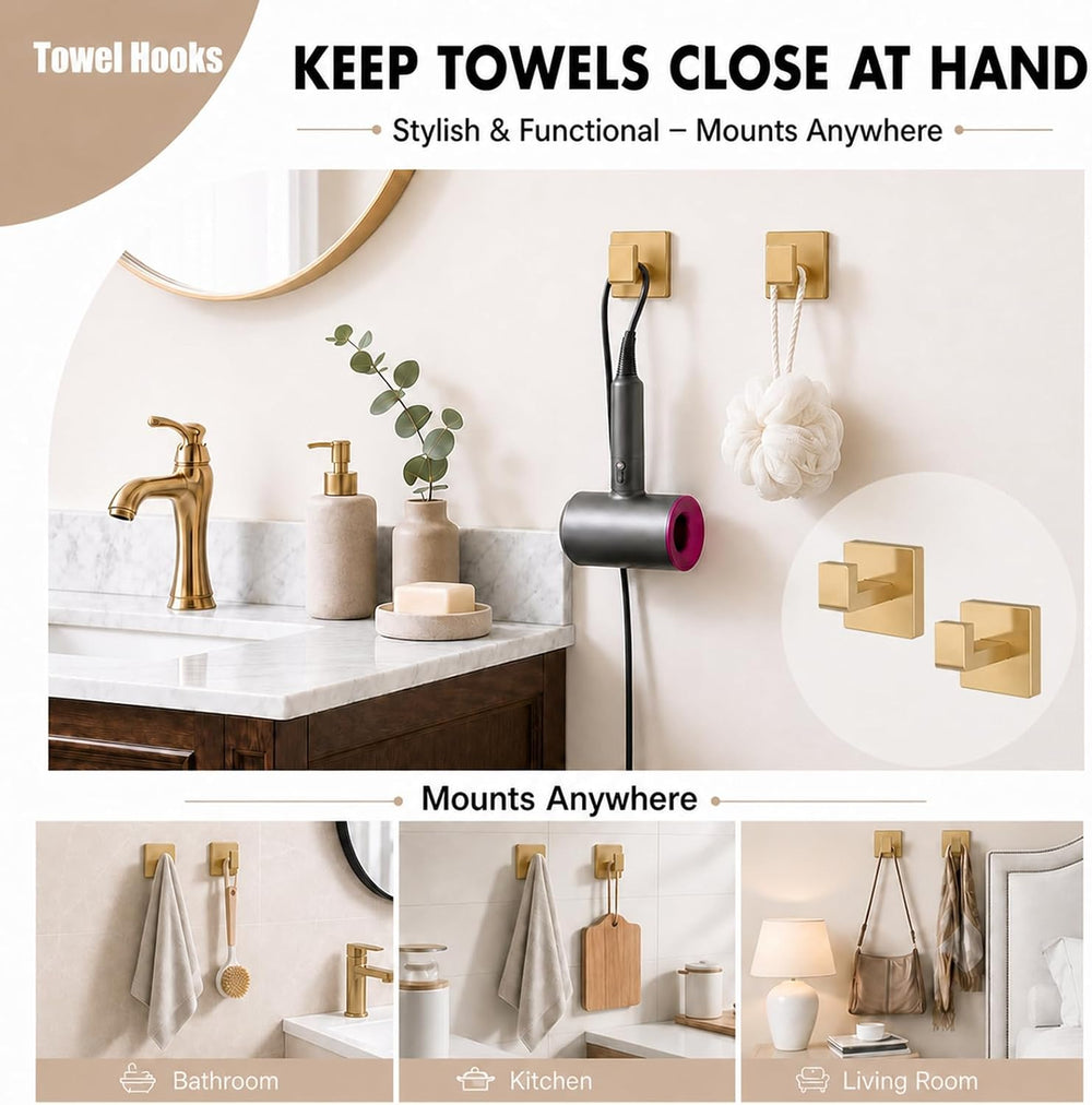 5-Piece Brushed Gold Bathroom Accessorys Stainless Steel Towel Bar Set