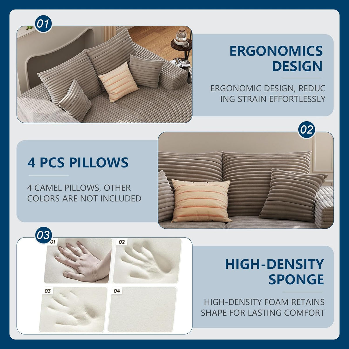 72" Oversized Double Chaise Lounges Indoor, Upholstered Corduroy Oversized Chaise Lounge Chair, Modern Sleeper Loveseat Chair Cloud Couch for Living Room Bedroom Reading (Camel)