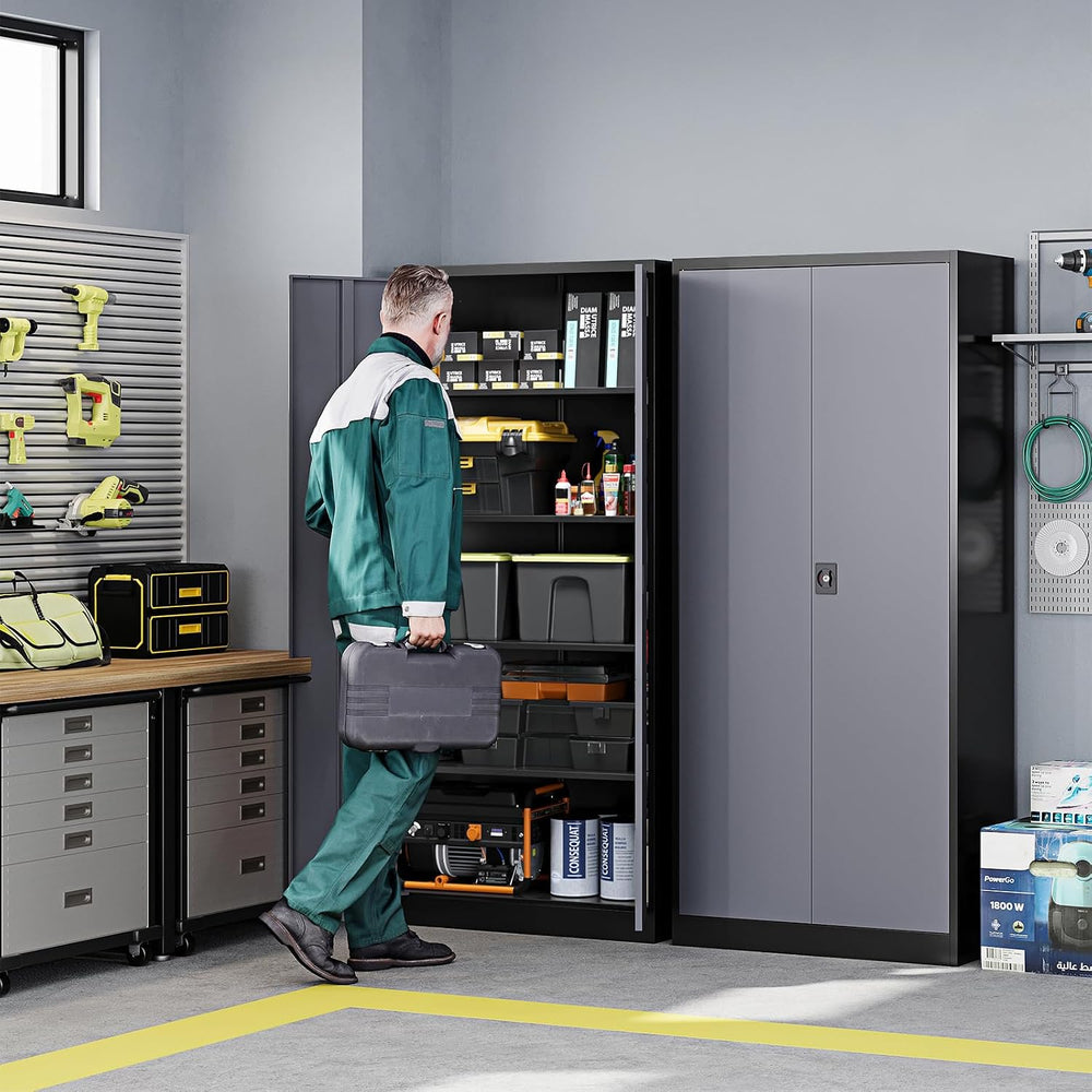 Letaya Metal Garage Storage Cabinets with Lock Door and Adjustable Shelves, S...