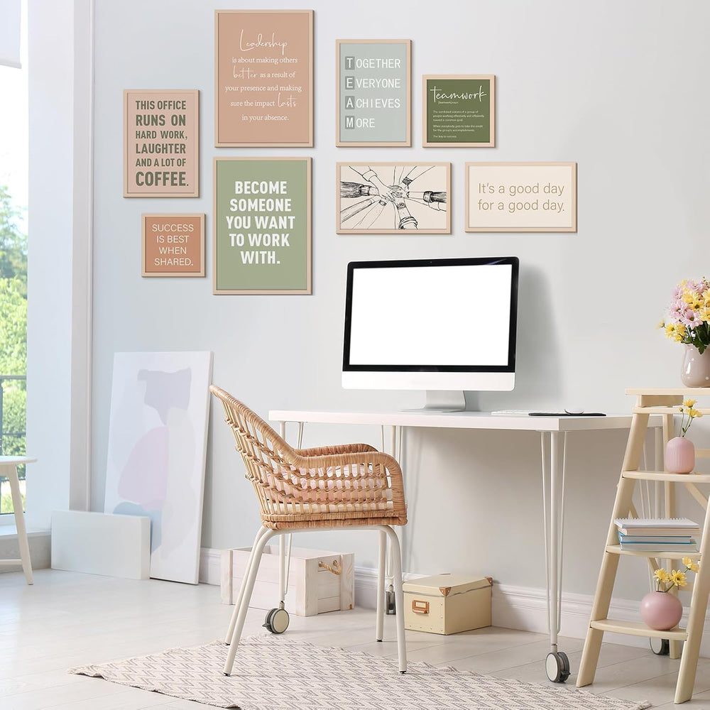 Faccito 8 Set Office Wall Decor, Wooden Framed Motivational Quotes Art