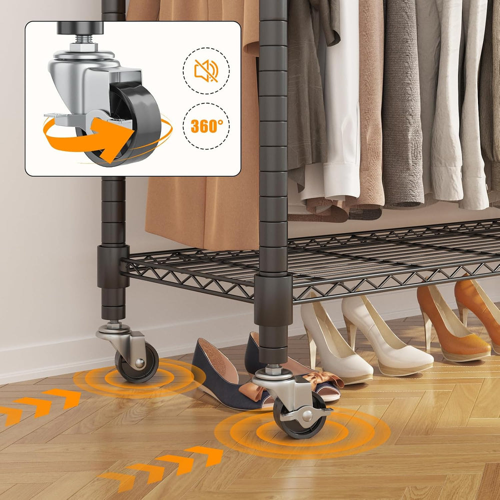 BATHWA Heavy Duty Rolling Clothes Rack with Wheels, 640 lb Hanger Rack & ...