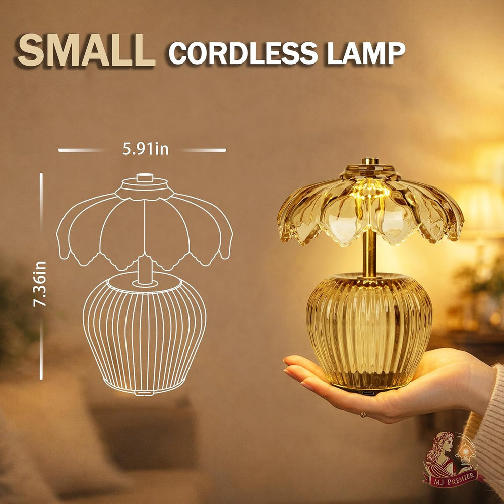 MJ PREMIER Rechargeable Table Lamp, Small Cordless Lamp with Timer, Yellow