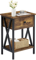 VECELO Nightstand,Modern Bedside End Table, Night Stand with Drawer and Storage Shelf for Living Room Bedroom, Industrial Metal Frame