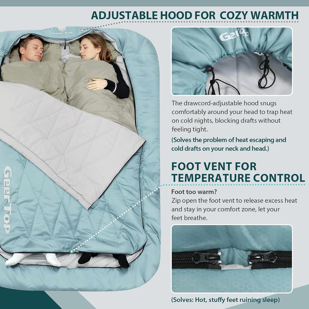 GEERTOP Double Sleeping Bag with Blanket, Queen Size for Couples & Adults