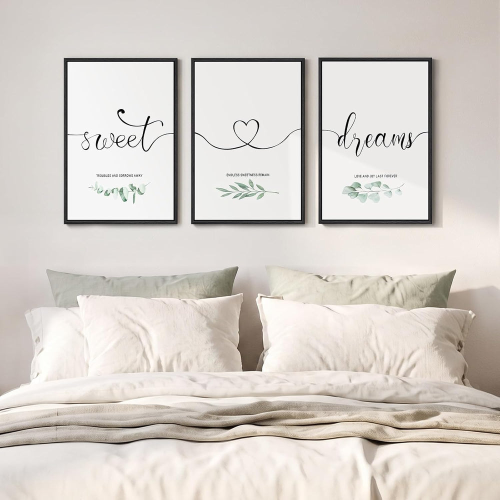 Framed 3 Piece Sweet Dreams Minimalist Canvas Wall Art Bedroom, 16x24 Inch