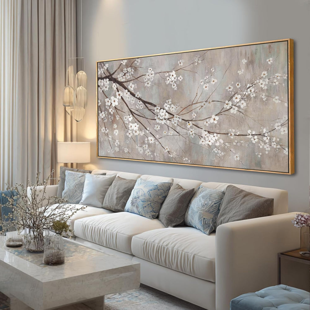 Flowers Wall Art Grey Pictures Wall Painting Large Framed Canvas Art Landscap...