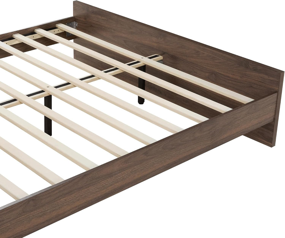 KISLOT Wood Bed Frame with Headboard and Footboard, Walnut, Full