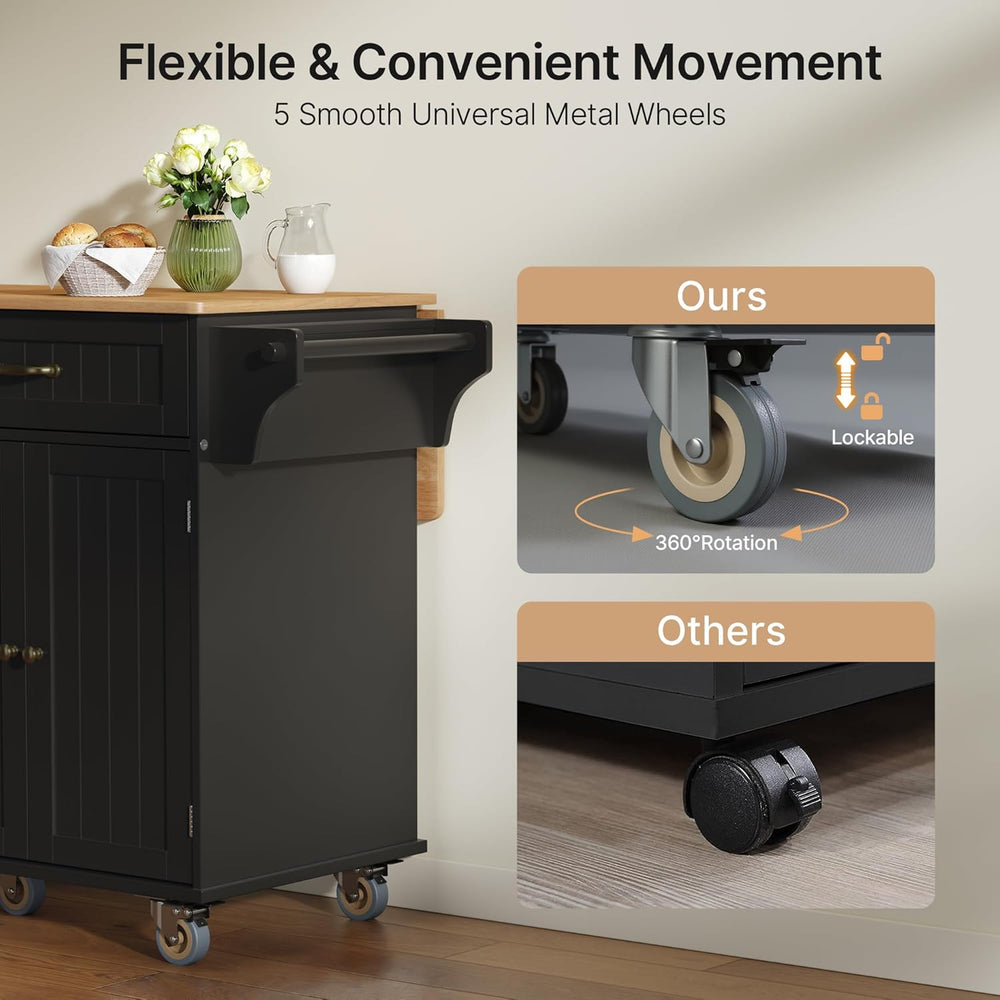 Ahomly Kitchen Island with Storage, Black, 44.49" W