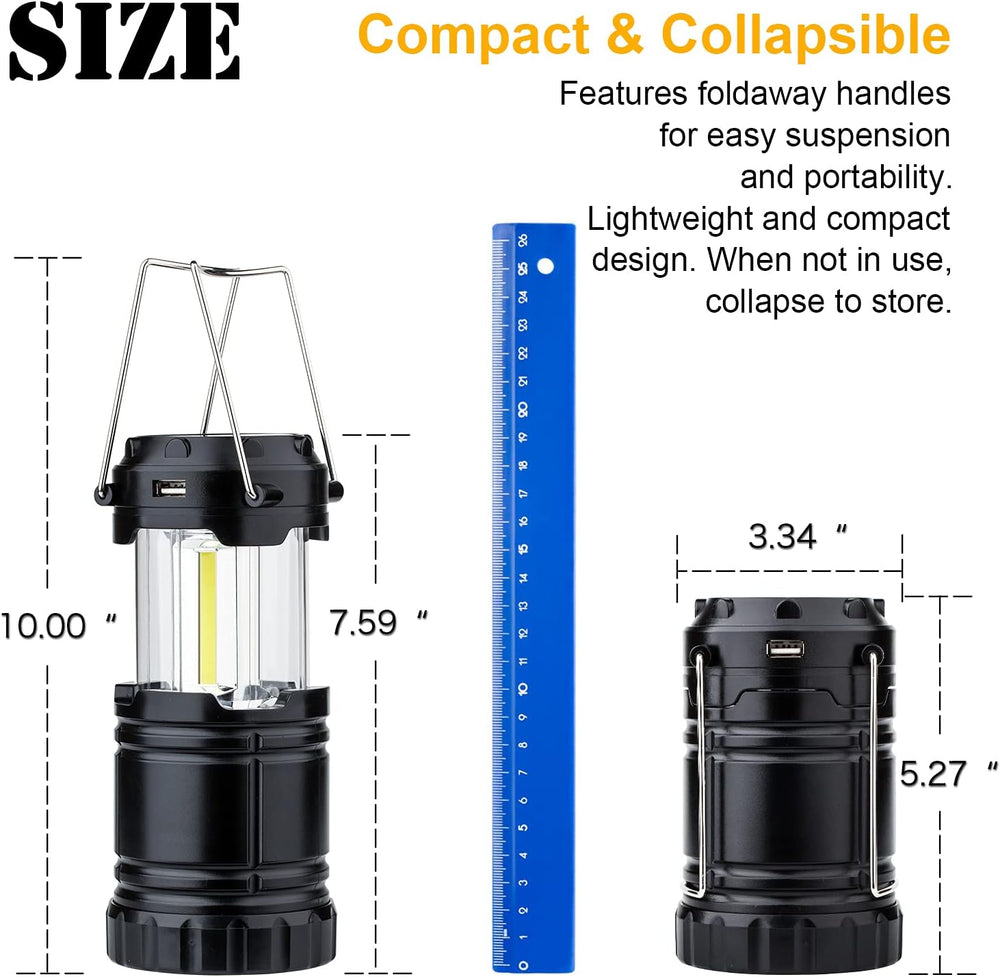4 Pack Solar USB Rechargeable 3 AA Power Brightest COB LED Camping Lantern, W...