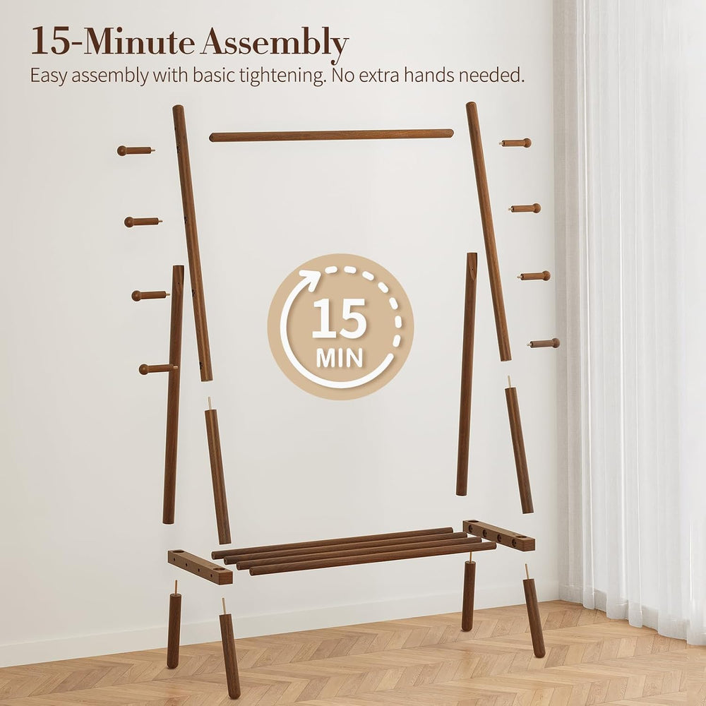Yoobure Solid Wood Clothes Rack - Heavy Duty Clothing Racks for Hanging Cloth...