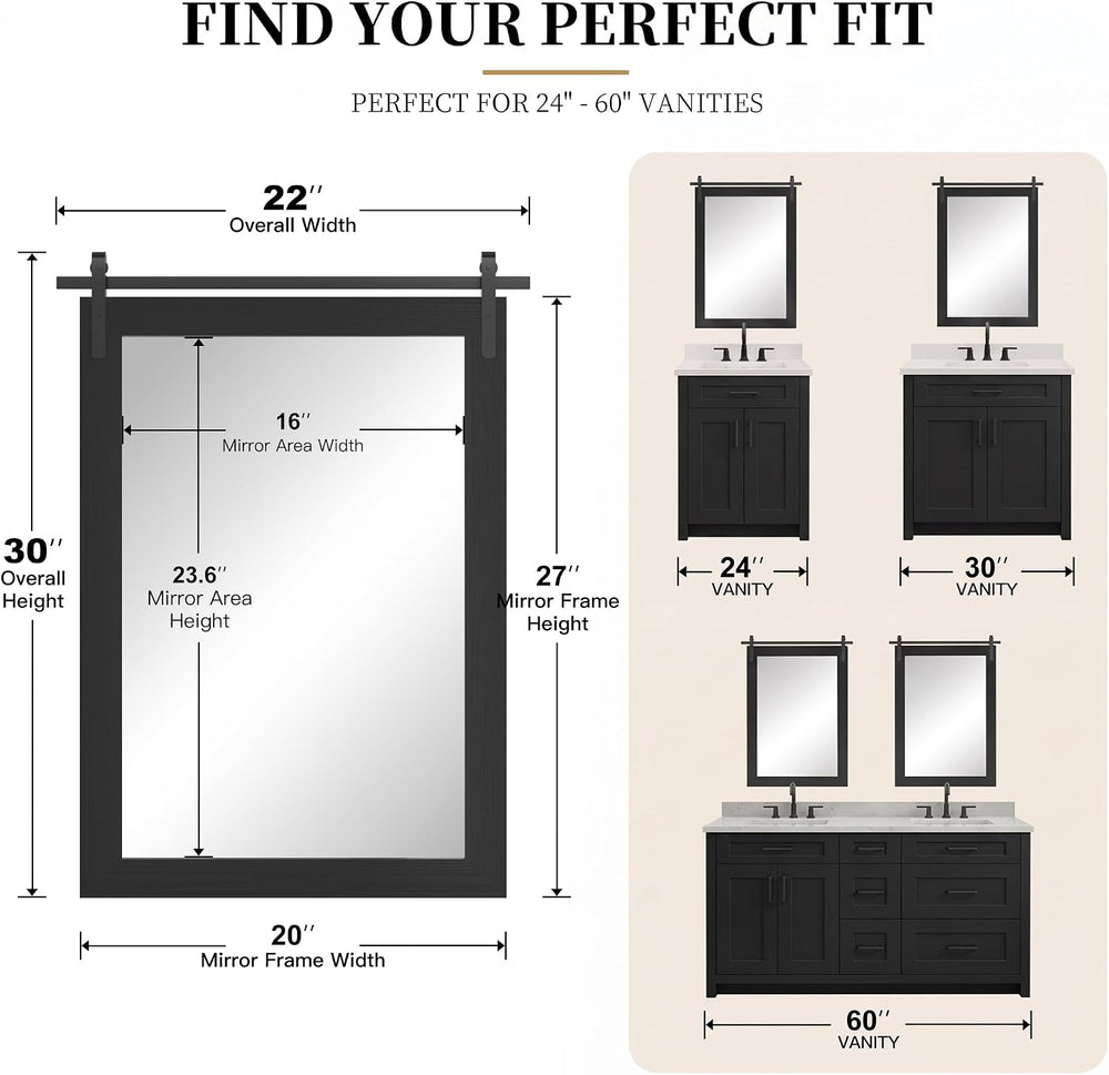 PAIHOME Black Farmhouse Bathroom Vanity Mirror 22" x 30"