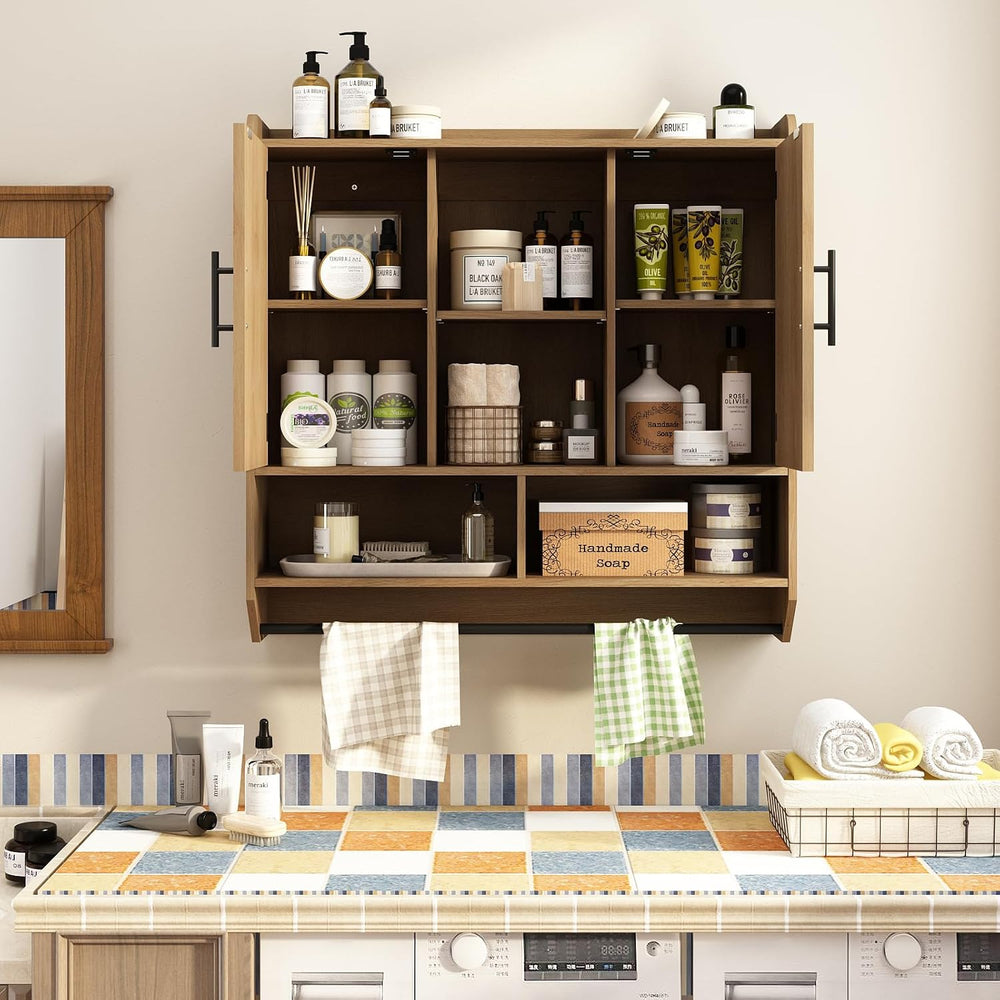 RUSTOWN Fluted Bathroom Wall Cabinet with Arched Doors & Adjustable Shelves