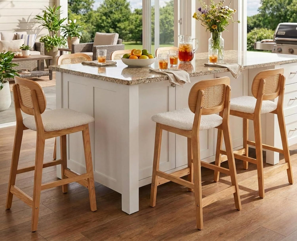 EALSON Counter Height Bar Stools Set of 4 Rattan Back Farmhouse Barstools Mid...