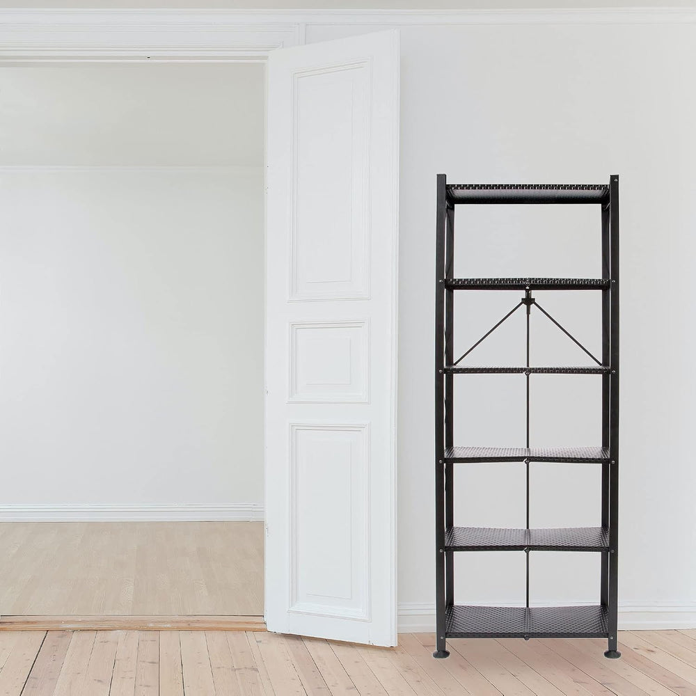 Origami 6-Tier Foldable Heavy-Duty Rolling Storage Shelf Rack Unit, Black
