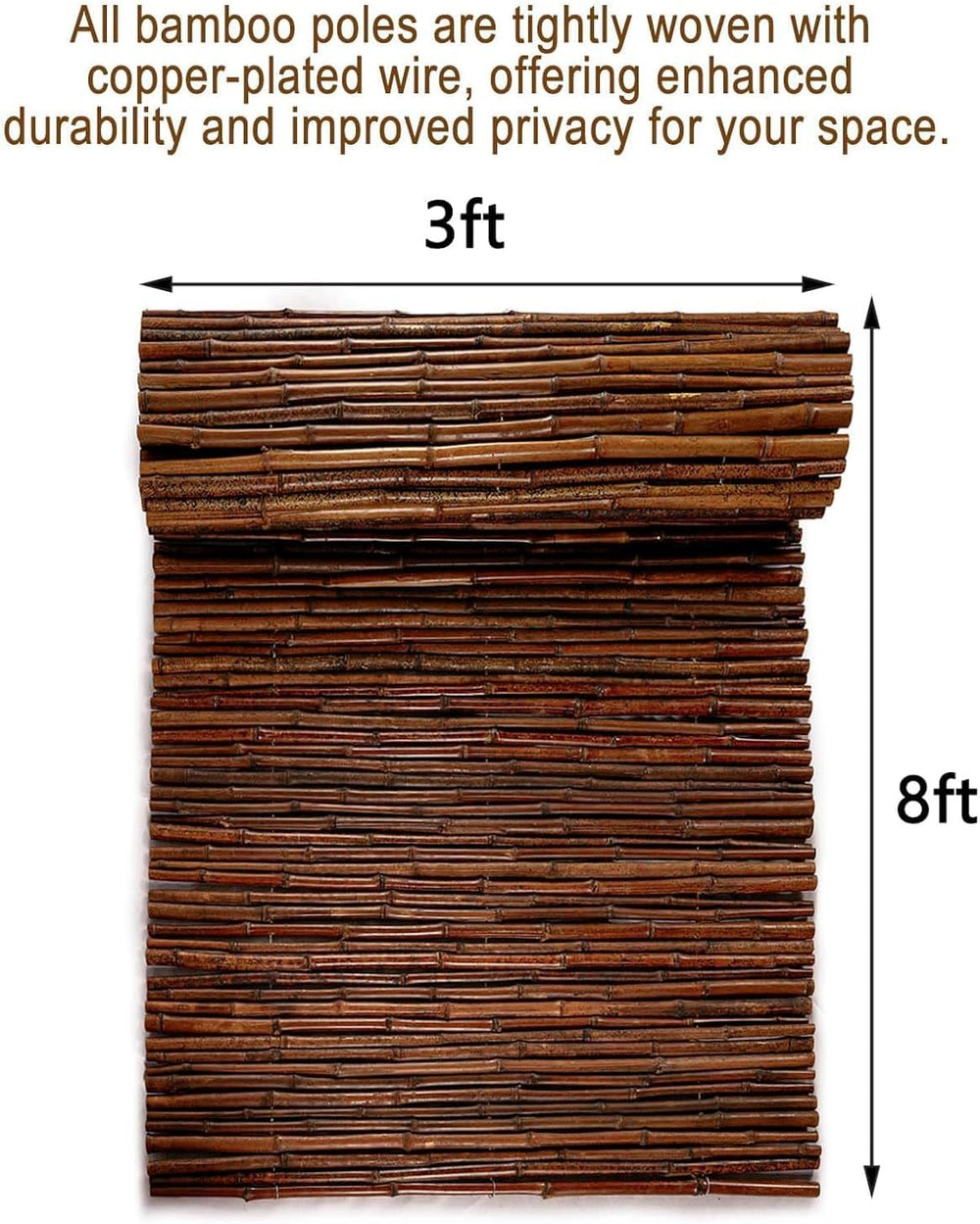 Carbonized Bamboo Fence 3ft x 8ft, Natural Outdoor Privacy Screen, Eco-Friend...