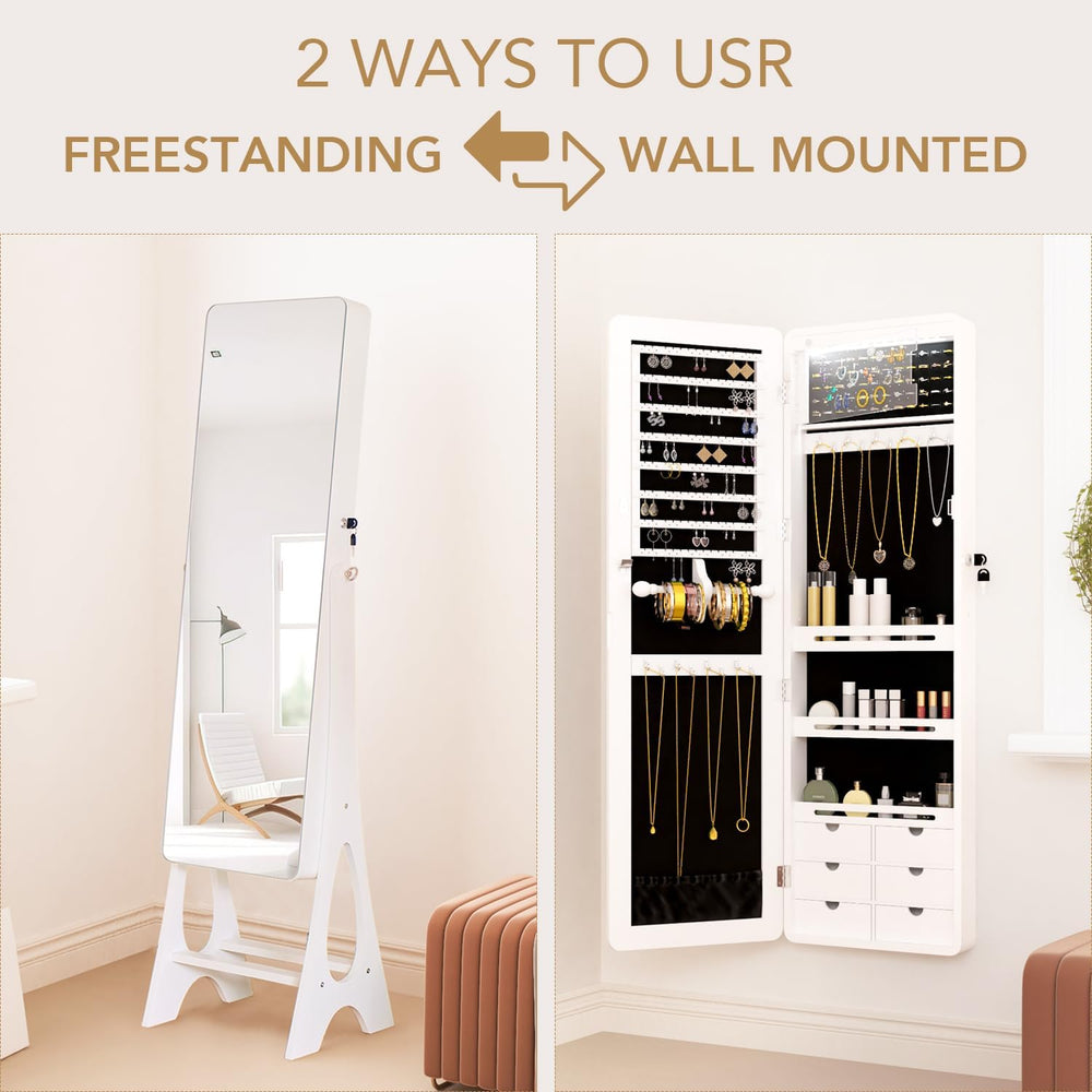 Full Length Mirror Jewelry Armoire Cabinet Standing Organizer