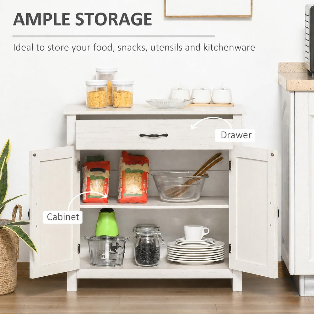 HOMCOM Farmhouse Sideboard Buffet Cabinet Barn Door White Wash