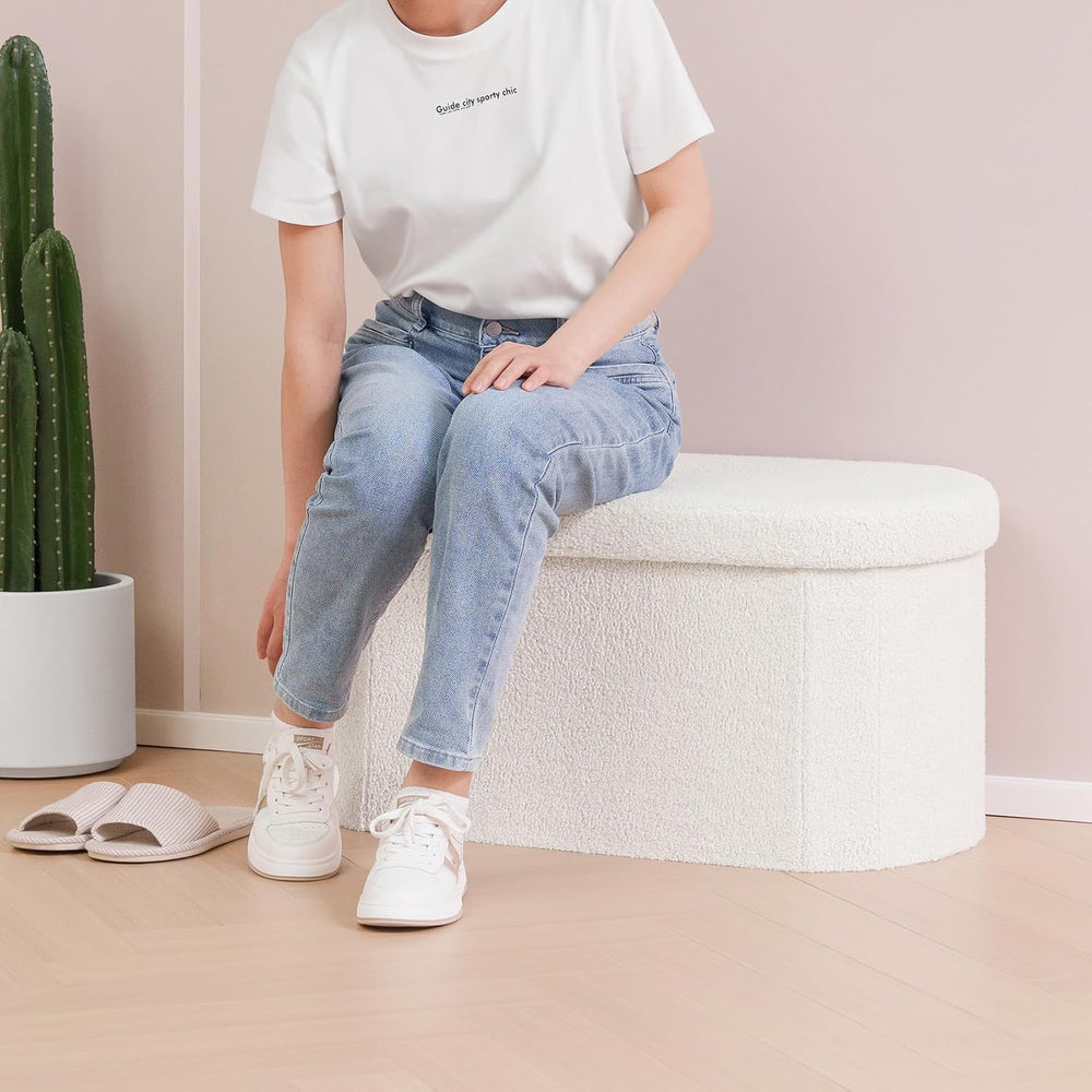 B FSOBEIIALEO 30" Folding Ottoman with Storage for Living Room, Cream White