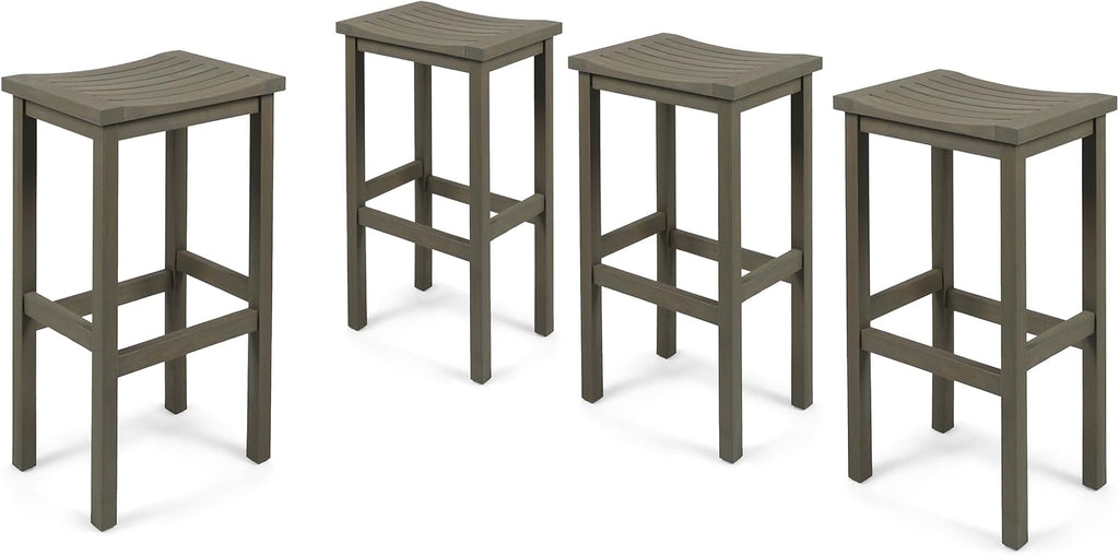 Christopher Knight Home Caribbean Outdoor 30" Acacia Wood Barstools, 4-Pcs Set, Grey Finish