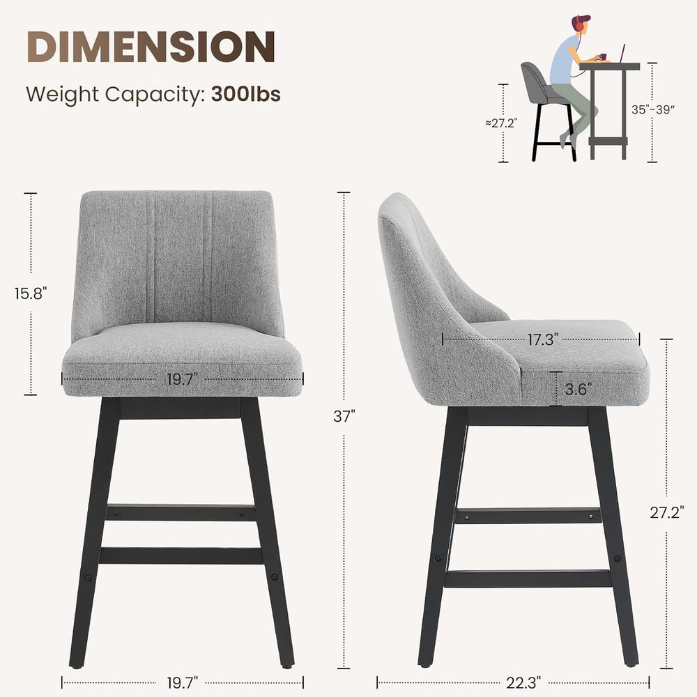 kinmars Kitchen Island Swivel Bar Stools Set of 2, 27", Dark Gray