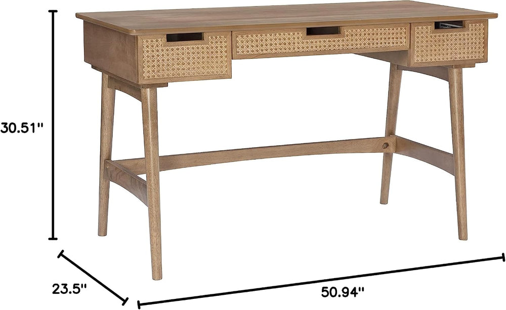 Dutton Natural Wood and Rattan Desk by Linon