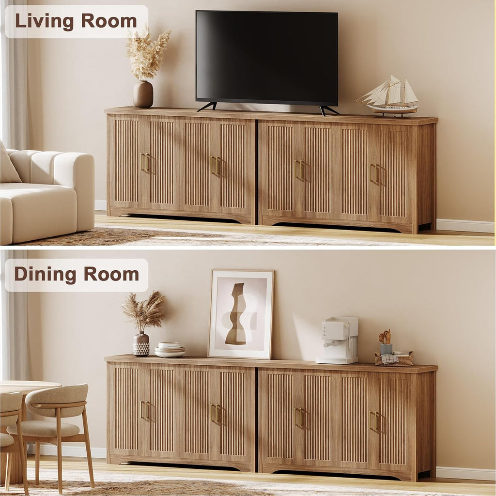 Memobarco Fluted Sideboard Buffet Cabinet with Storage 55.59",Natural Oak