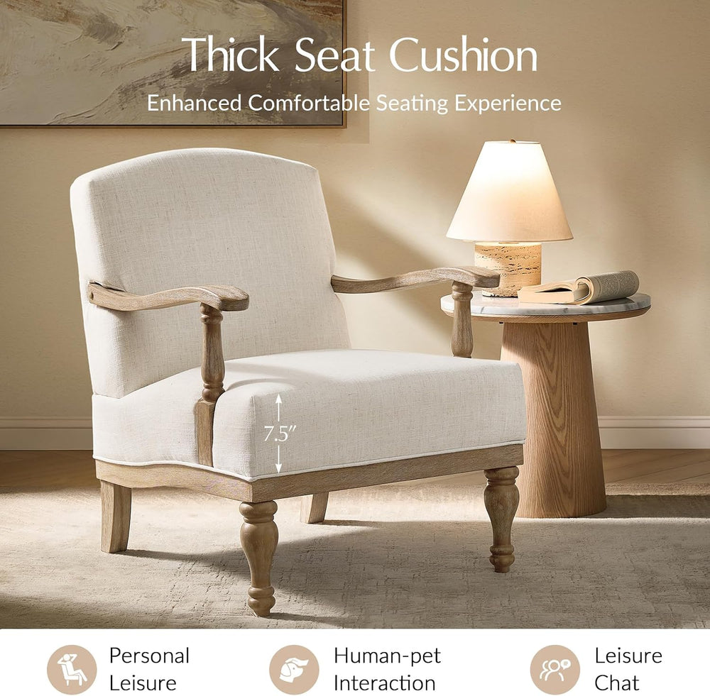 HULALA HOME Farmhouse Accent Chair Set of 2 Solid Wood Frame, Ivory