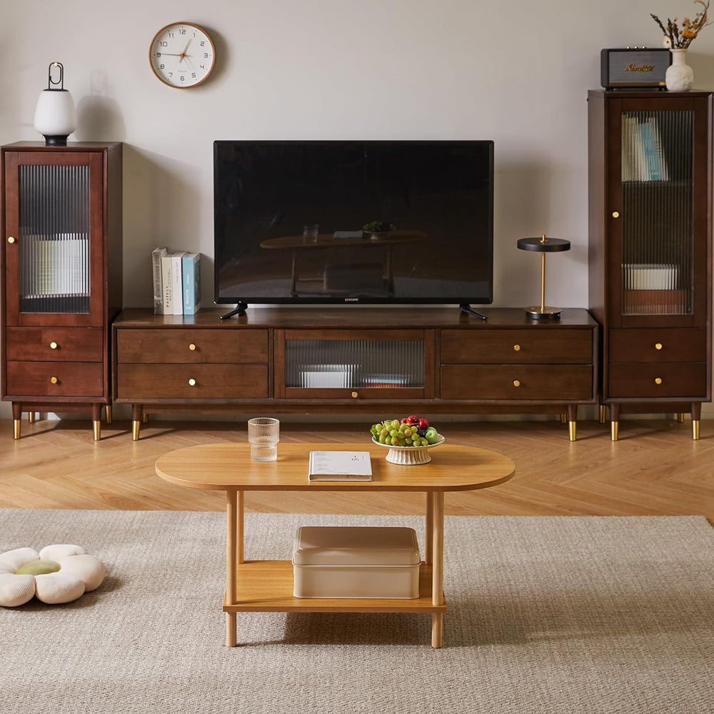 Aibiju Wooden Tea Table Small Coffee Table, 2 Tier Coffee Table for Living Ro...