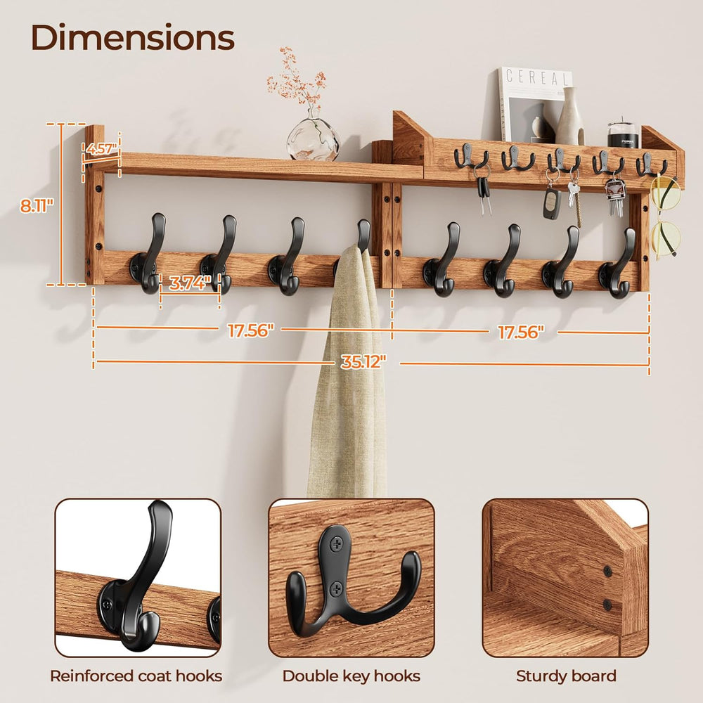 Evermagin 35" Coat Rack Wall Mount with Shelf & 13 Hooks, Entryway, ...