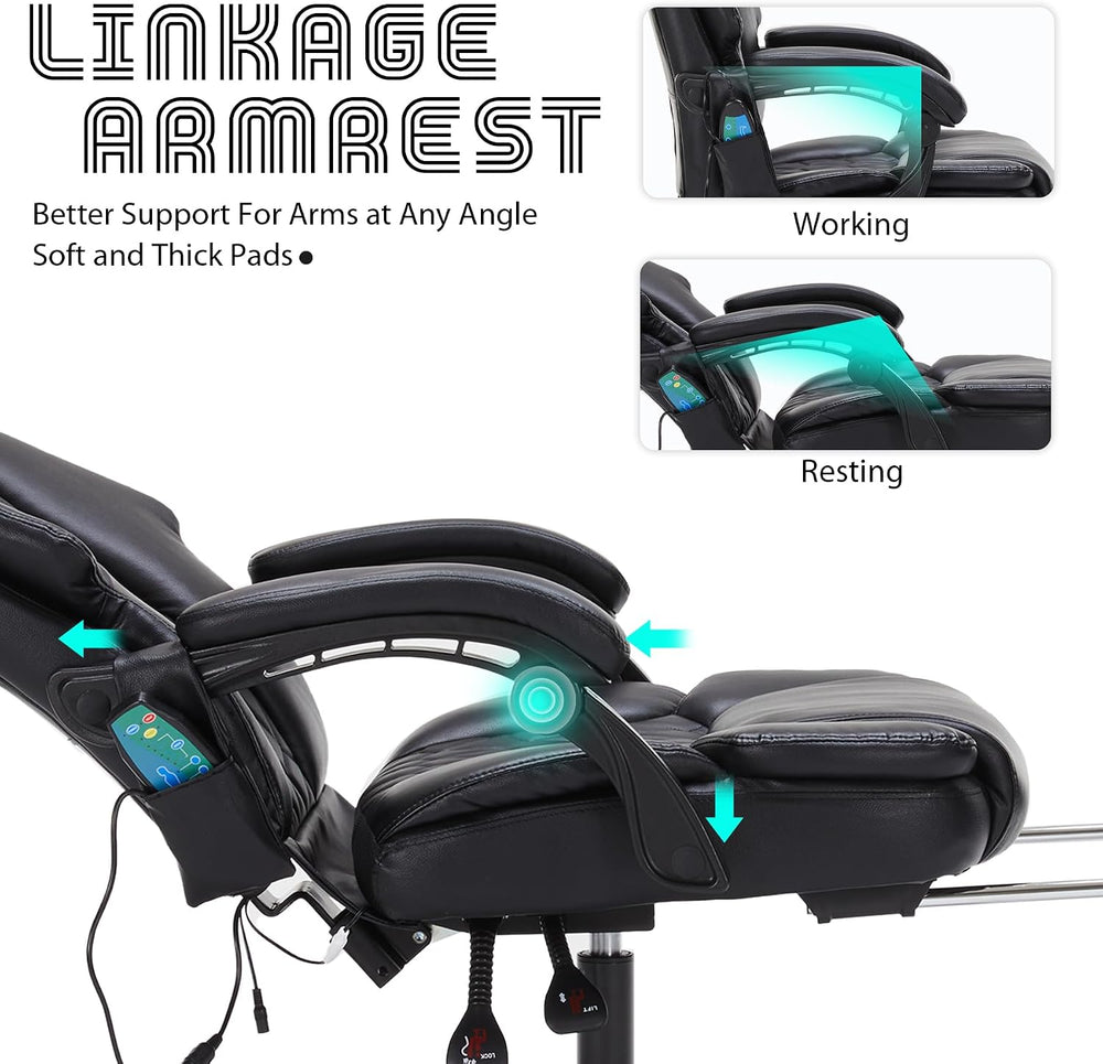 Massage Office Chair with Foot Rest 6 Points Vibration and Heat Home Office D...