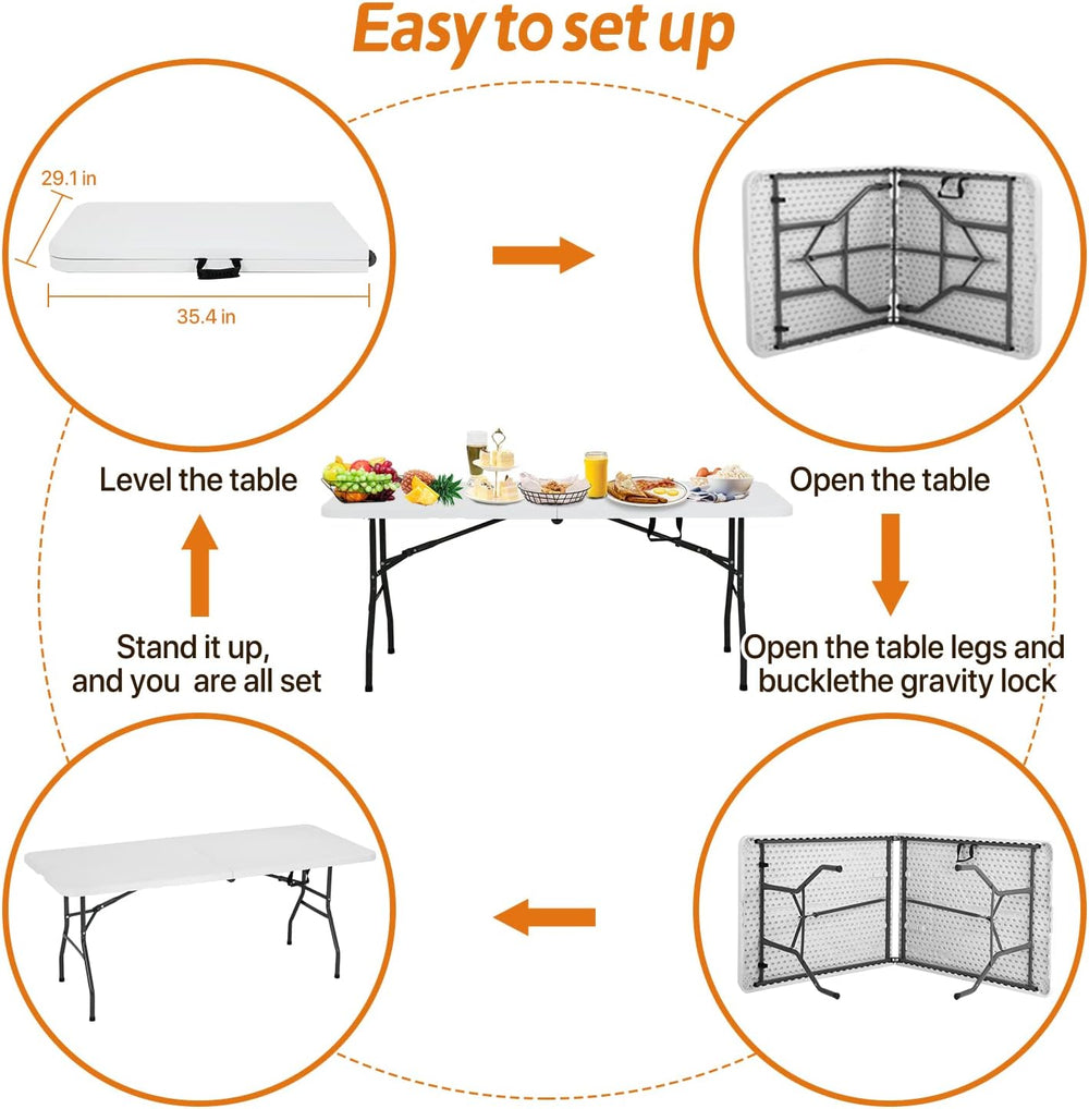 Dkeli Folding Table | 6 ft Folding Picnic Table Portable | Heavy Duty Dining ...