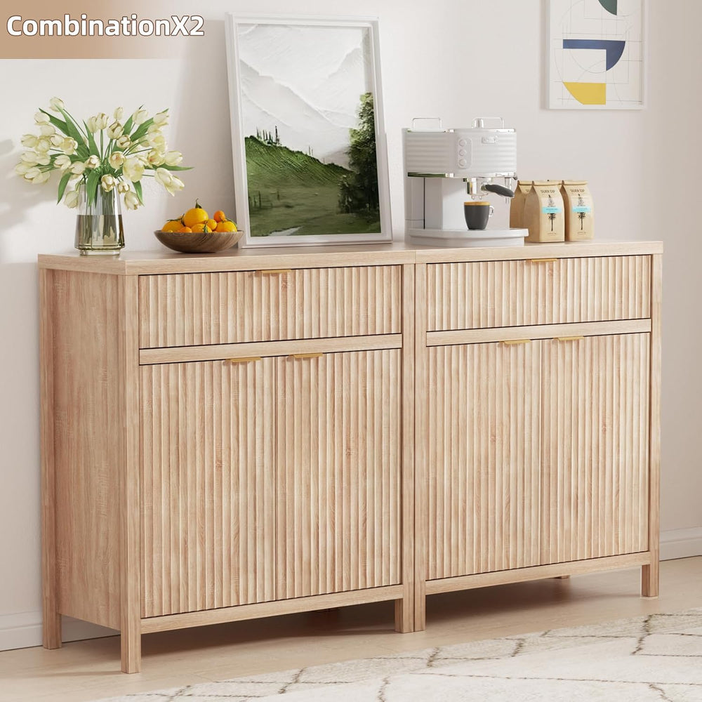 Wooden Sideboard Buffet Cabinet with Drawer and 2 Doors, Modern Fluted Storag...