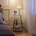 Kalrin Side Table, Small End Table with Metal Frame, 3-Tier Bedside Tables, Round Side Tables for Living Room Bedroom Couch Bathroom, Oval, White Maple
