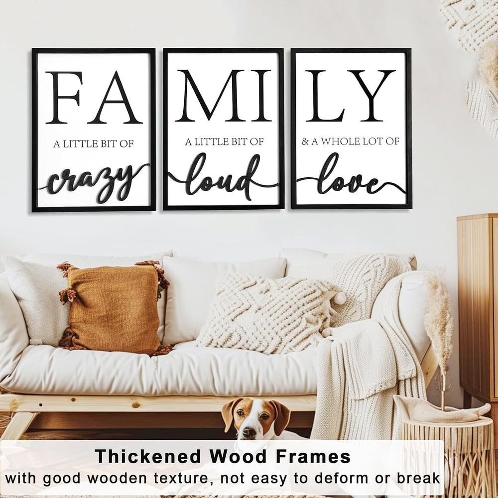 3D Wood Family Wall Decor, 36" x 16" Framed Family Sign Wall Art, 3...