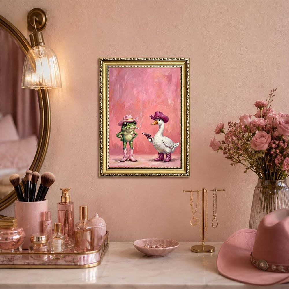 Funny Western Cowgirl Frog Wall Art Cute Cowgirl Silly Goose Wall Decor Paint...