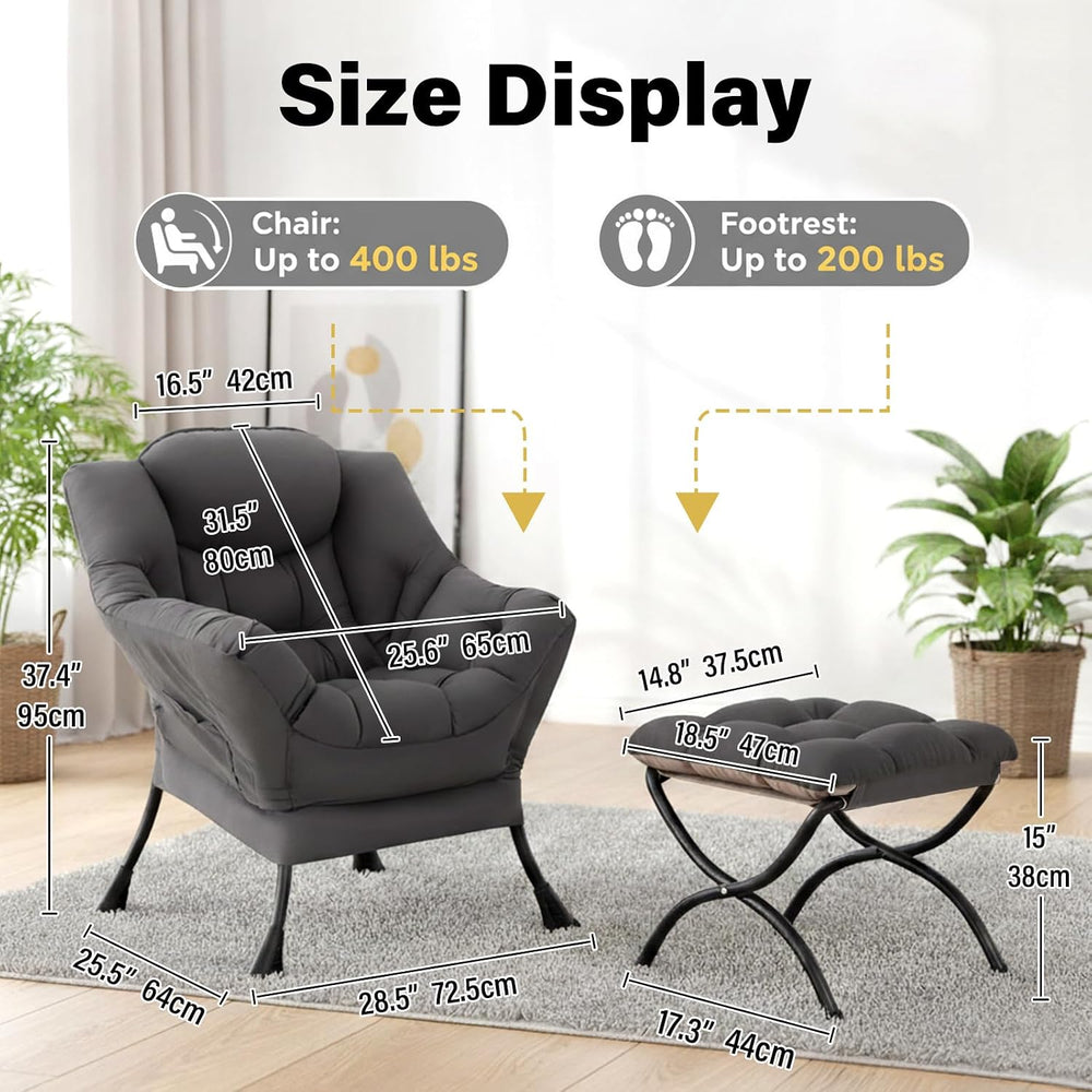 Lazy Chair with Ottoman,Comfy Accent Living Room Chair with Footrest Set
