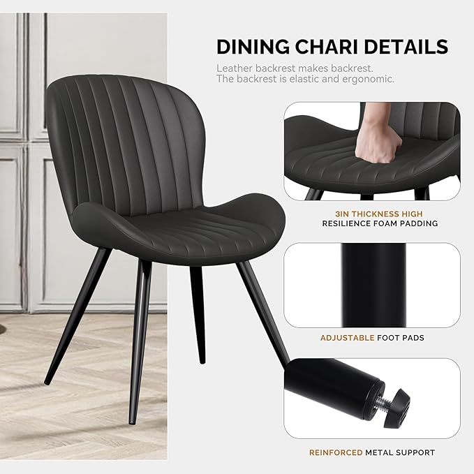 Nalupatio Dining Chairs Set of 2, Modern Dining Room Chairs Comfy Backrest Thick Upholstered Kitchen Chairs 19IN Height with Metal Legs Black