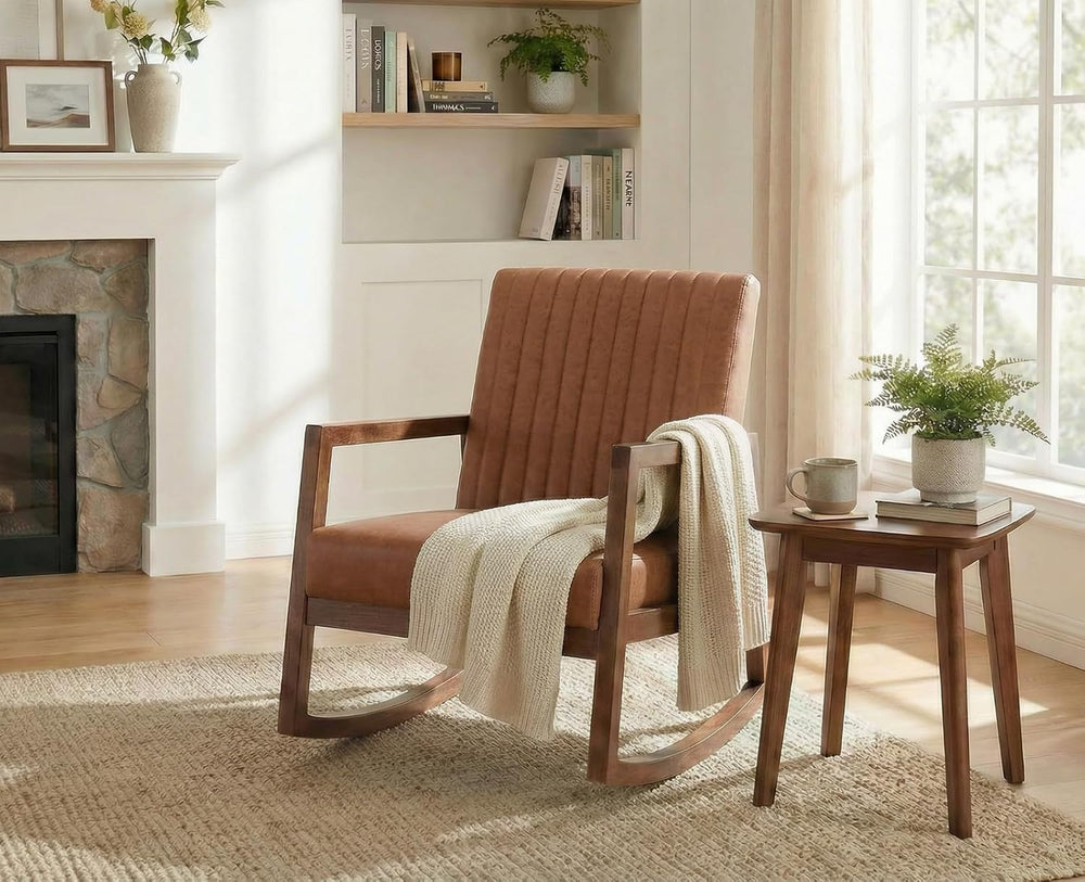 CIMOTA Leather Modern Rocking Chair Mid Century Armchair Upholstered Arm Chai...