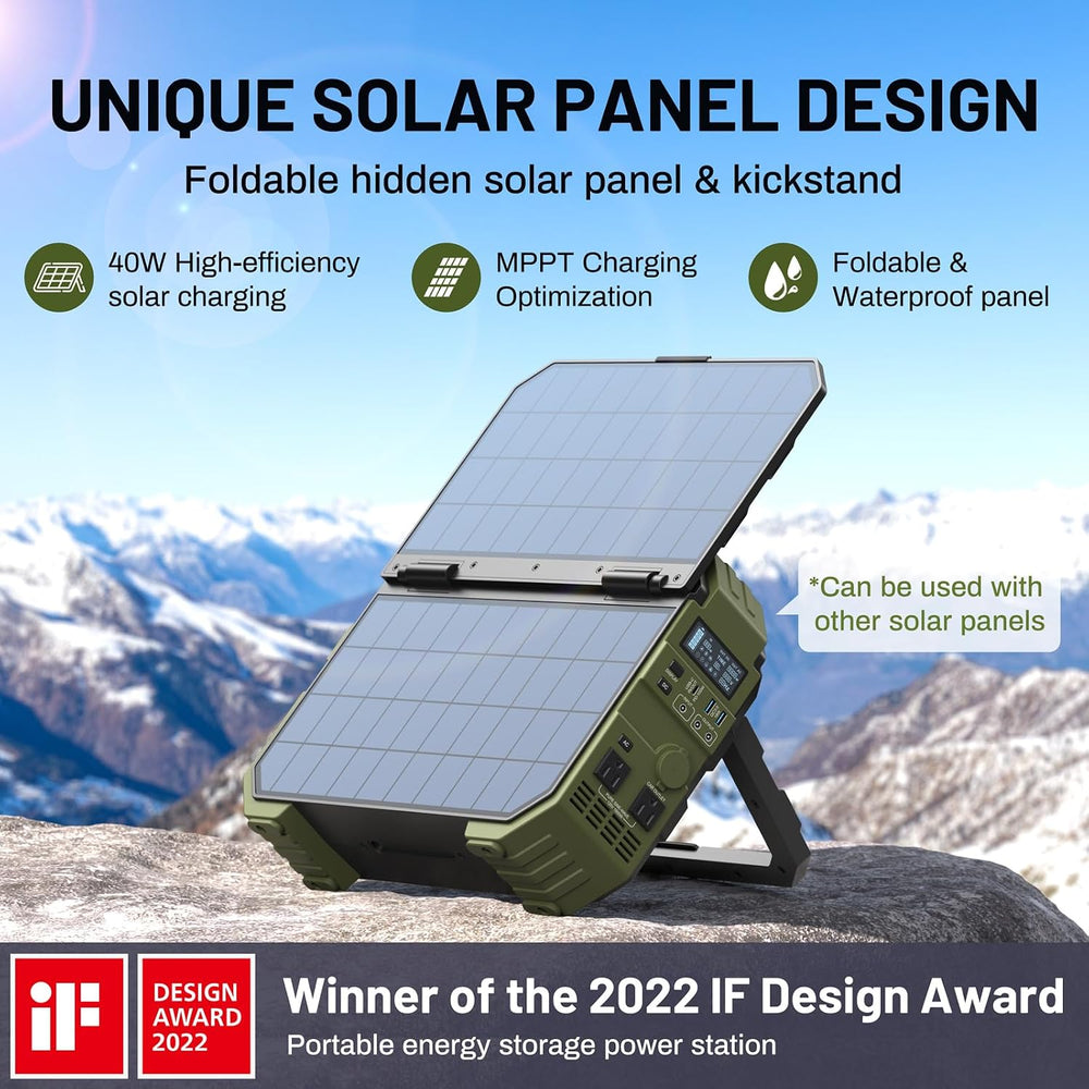 BROWEY 1600W (3200W Peak) Portable Power Station with Built-in Solar Panel