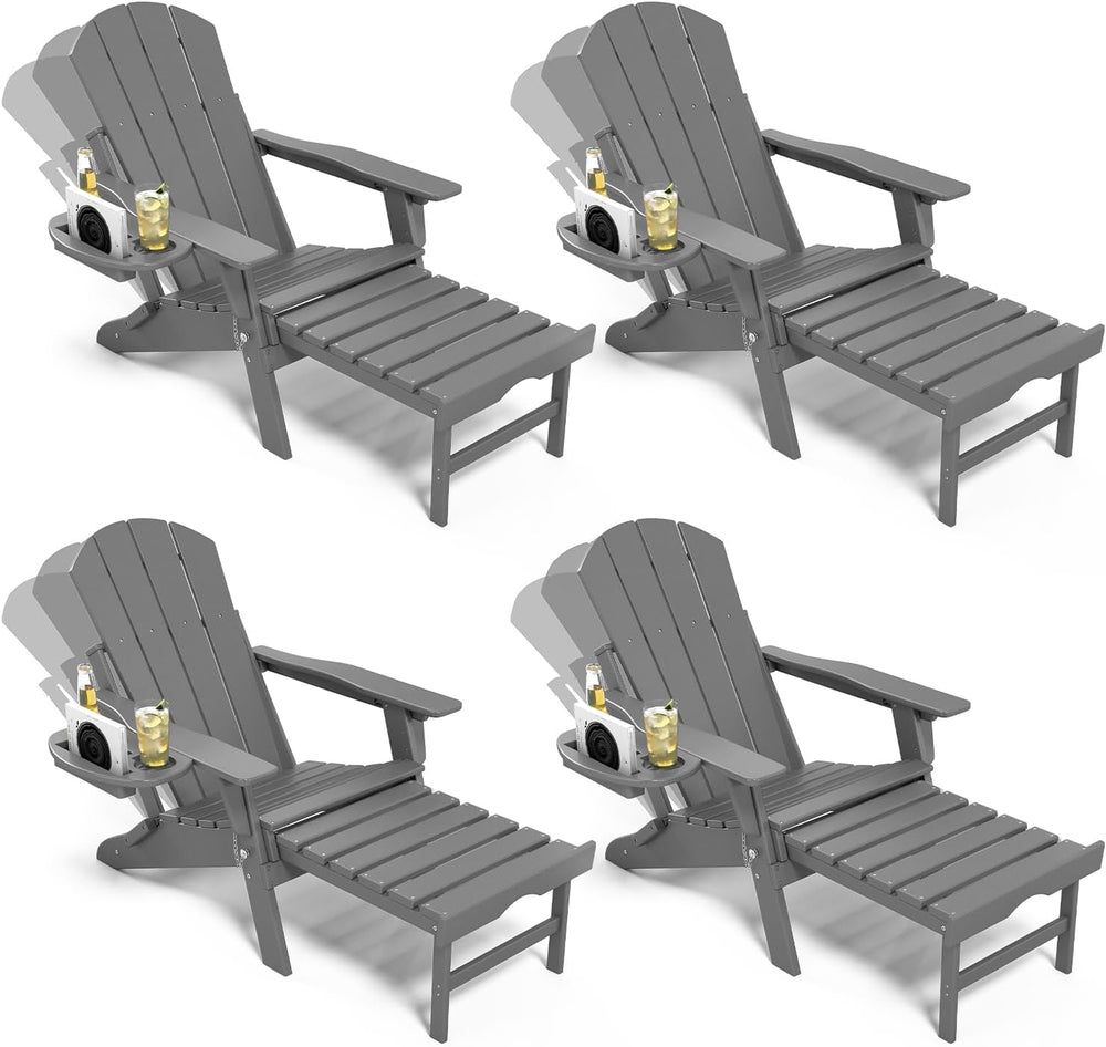 NAVINE Adjustable Adirondack Chair Set of 4 with Retractable Ottoman
