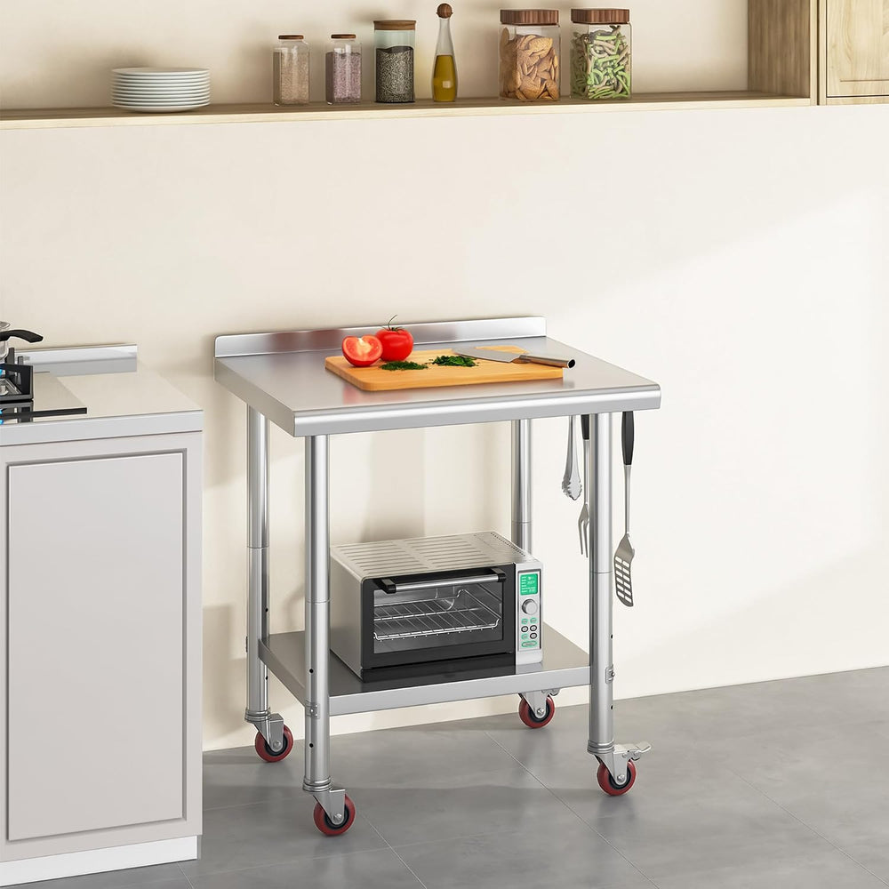 YITAHOME 30" x 24" Stainless Steel Table with Backsplash & Wheels