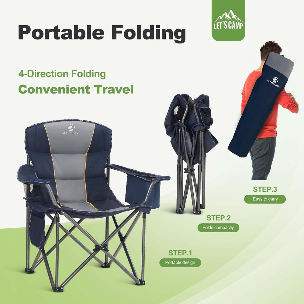 LET'S CAMP Folding Camping Chair Oversized Heavy Duty Padded Outdoor Chair