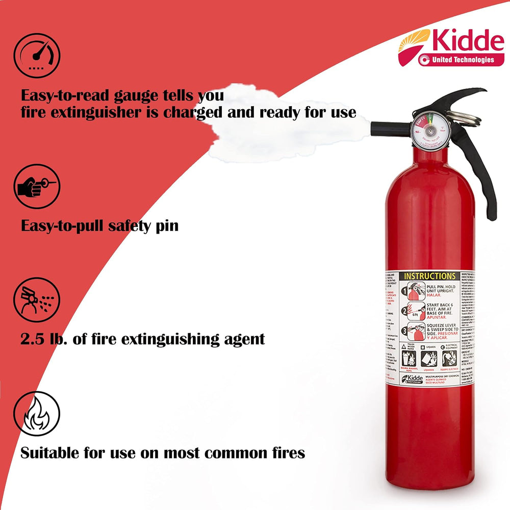 Kidde FA110 Multipurpose Fire Extinguishers 4 Pack - Red, (Rating 1-A:10-B:C)...