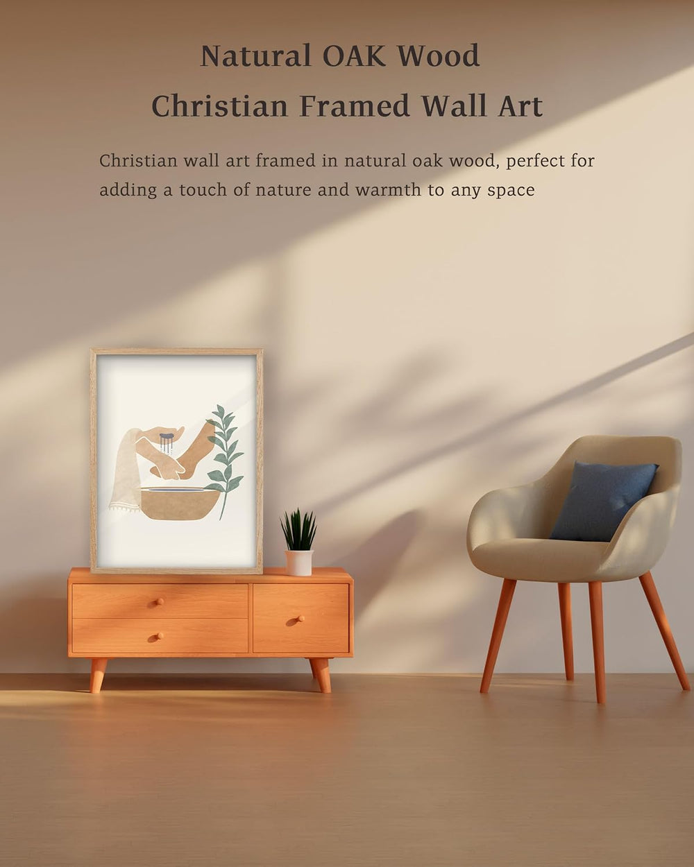 KensTro 12x16 Oak Framed Jesus Washing Feet Boho Christian Wall Art